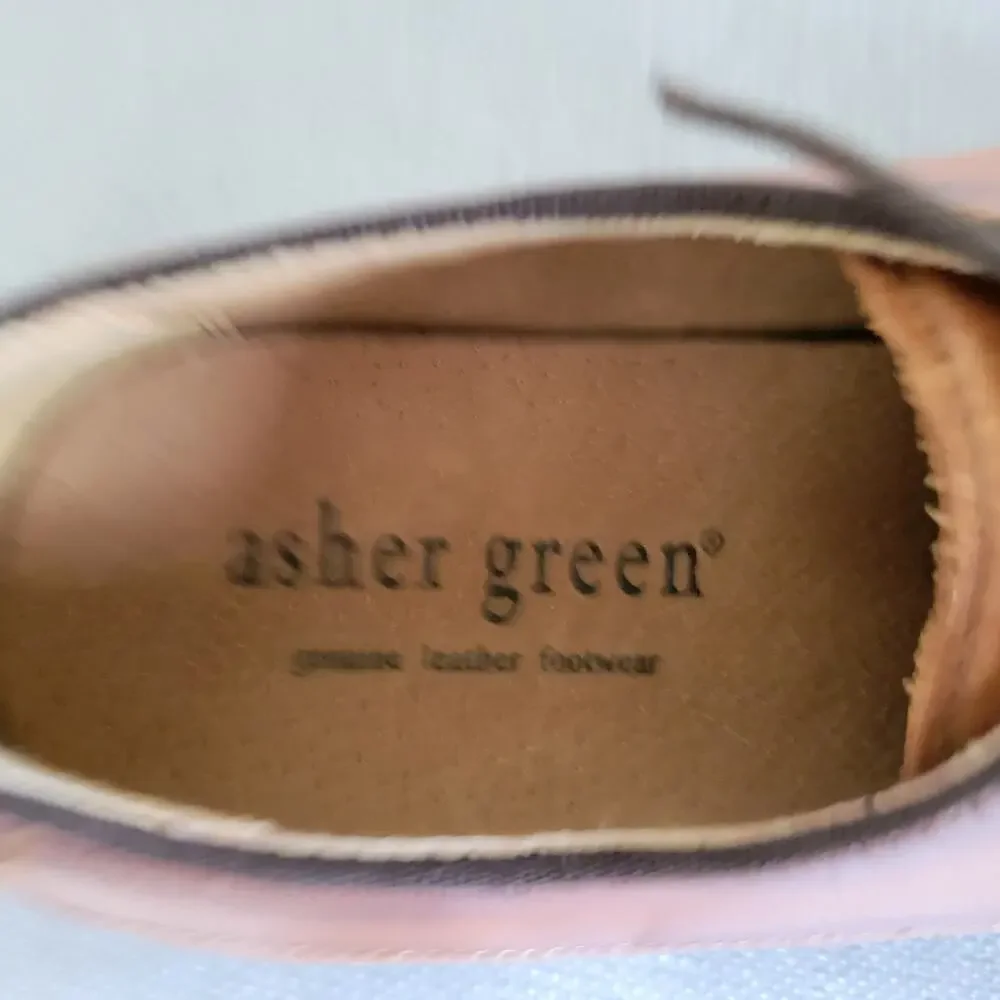 NWOT Asher Green Men's 8M Leather Lace Up Oxford Shoes Almond Toe Brown